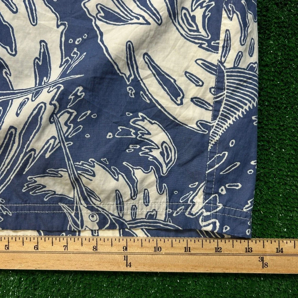 LL Bean Swim Trunks Mens L Blue Marlin Fish Print Mesh Lined Board Shorts 286405